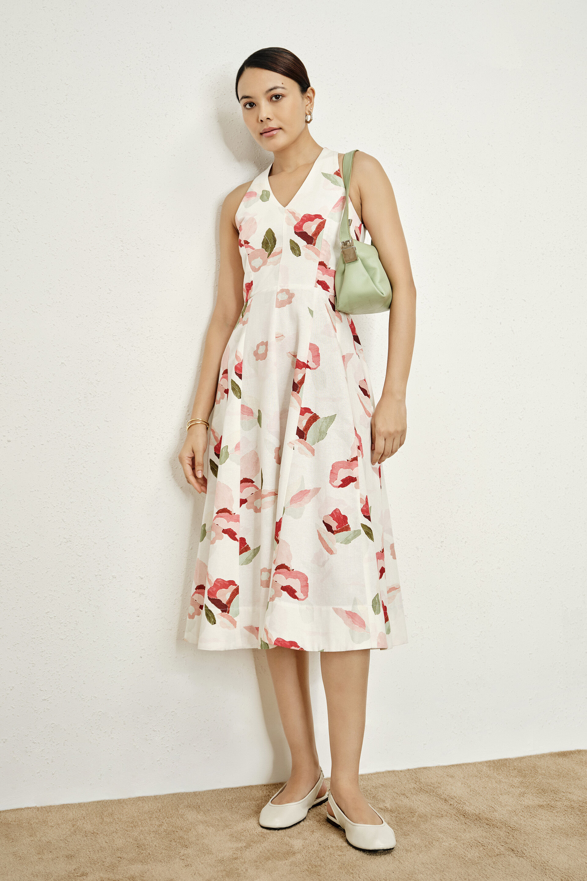 Anira Floral Halter Midi Dress, White, image 2